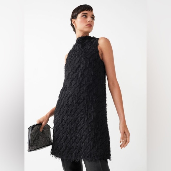 & Other Stories Black Feather Embellished A-Line Dress Size 6 EUC - Picture 1 of 6